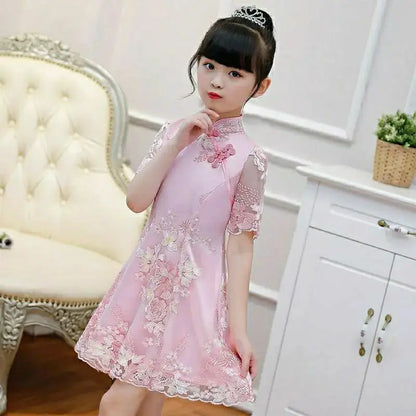 Girls Dress Summer Clothes Hanfu New Fashion Children's Vintage Net Yarn Dress Kids Girls Dresses for School Wedding of 12 Years