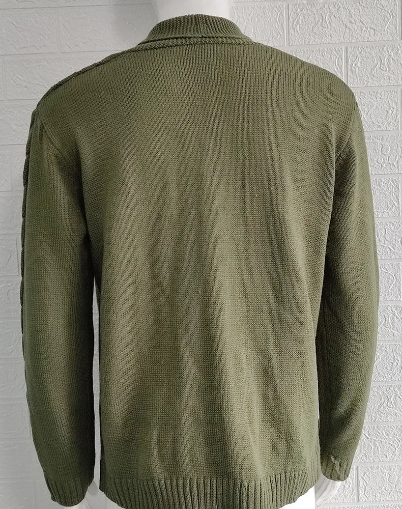 Autumn Winter Men's Warm Knitted Sweater Solid Single-breasted Twisted Texture Cardigan Lapel Slim Buttoned Thick Sweater Male