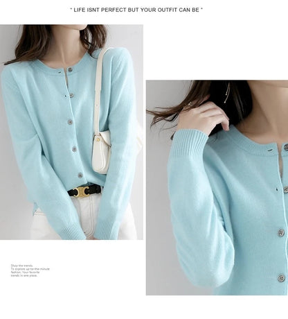 Women Autumn Winter Single-Breasted O-Collar Cardigan Vintage Long Sleeve Knitting Sweaters Casual Loose Versatile Streetwear