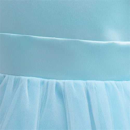 Trailing Party Dresses For Girl Pink Flower Bow Wedding Bridesmaid Girls Dress Elegant Tulle Birthday Princess Evening Prom Gown