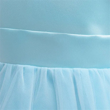 Trailing Party Dresses For Girl Pink Flower Bow Wedding Bridesmaid Girls Dress Elegant Tulle Birthday Princess Evening Prom Gown