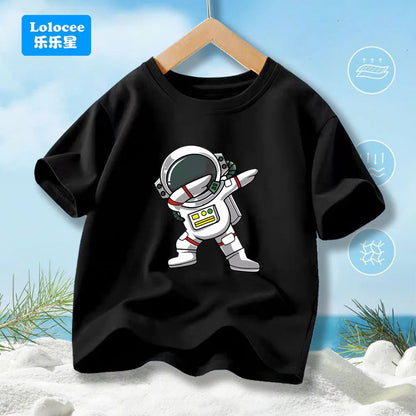 Boys' Summer T-Shirt Funny dabbing astronaut Print T Shirts For Teens Boy Casual Streetwear Tops Kids Summer Cotton Clothes YHY1