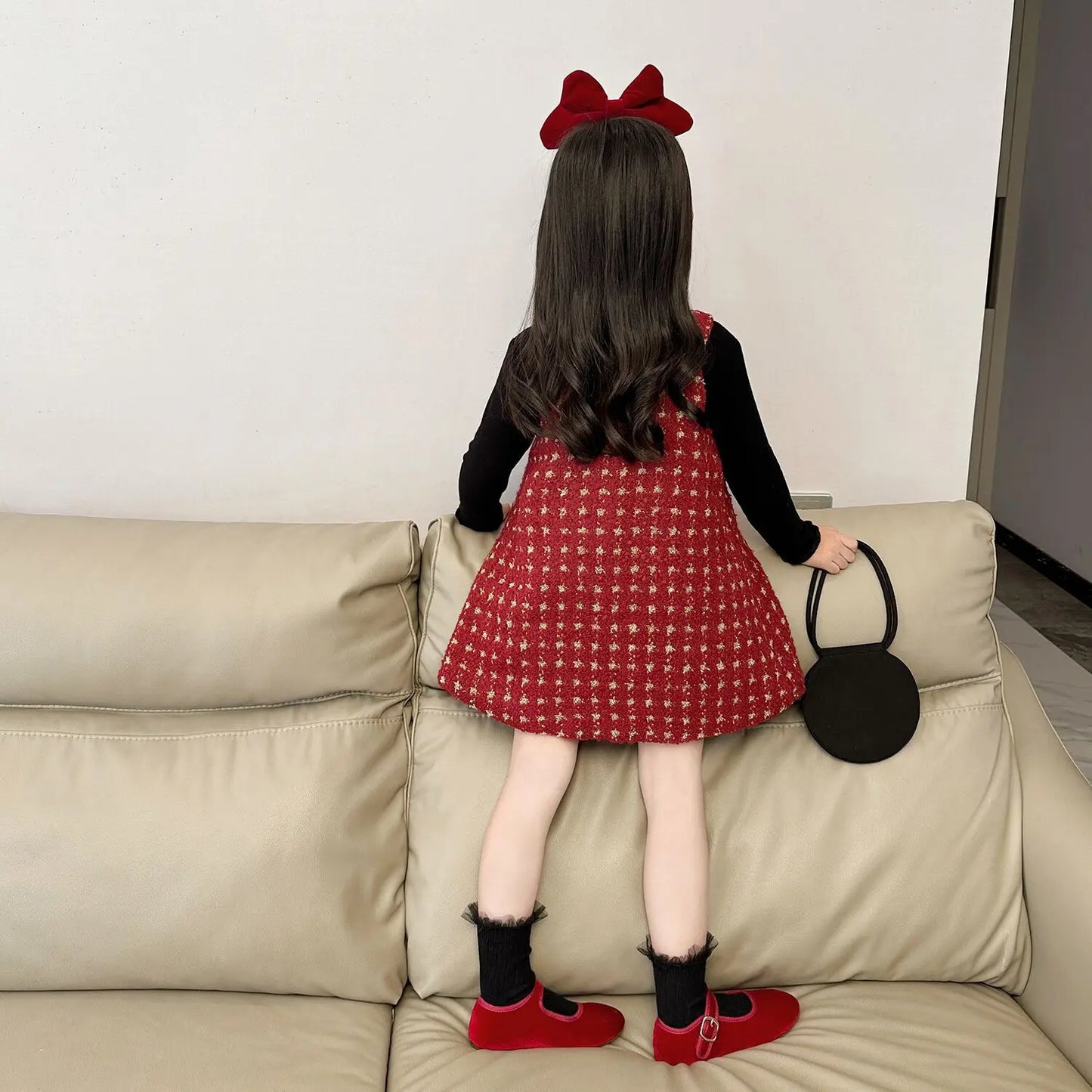 Girls Red Padded Vest Dress 2025 Winter Girls Christmas Princess New Year Dress Kids Princess Dress for Girls