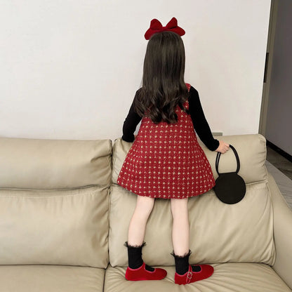 Girls Red Padded Vest Dress 2025 Winter Girls Christmas Princess New Year Dress Kids Princess Dress for Girls