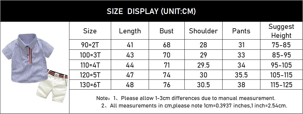 Summer Boys Clothing Sets Cotton Striped Short Sleeve Shirt Pants 2Pcs Suit For 2-6 Years Kids Casual Outfits Gentlemen Suit