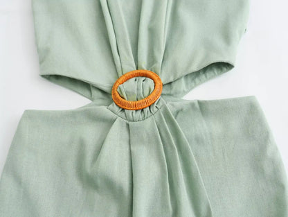 Summer Dress For Women 2024 Solid Waist Hollow Out O-Neck Sleeveless Slit Long Dresses Wild Casual Beach Woman Even Dress