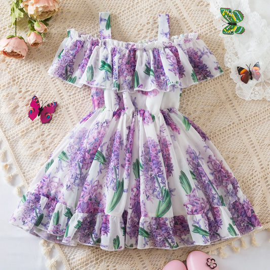 Summer Dress Girls' Clothing Fashion Halter Chiffon Floral Princess Dress Children Dresses Baby One-Piece Holiday Daily Dress