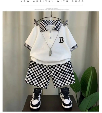 Boys Summer Polo Shirt Set New Children's Fashionable Short sleeved Boys and Babies Summer Clothing Two Piece Set Kids Outfits