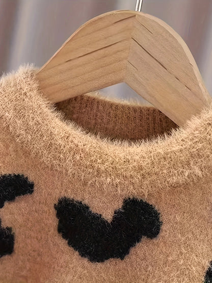 Girls' Sweater Winter Clothing New Trendy Autumn and Winter Style for Older Children, Fleece-Lined and Thickened