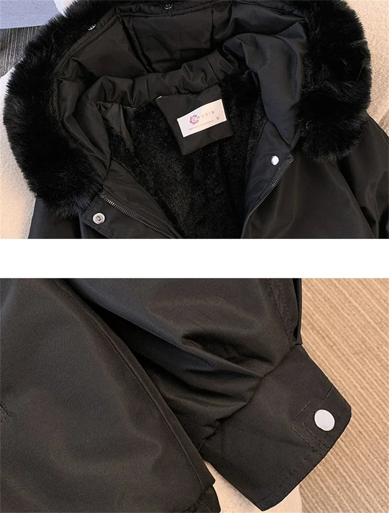 2025 New Fashion Women Winter Jacket Big Fur Collar Parkas Coat Long Coat Hooded Warm Wool Liner Female  Snow Wear Padded Parka
