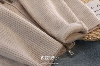 Women Cardigan Sweater Coat Hooded Fashion Solid color Sweater Female  zipper Knitted Spring Autumn Oversize Sweater Overcoat