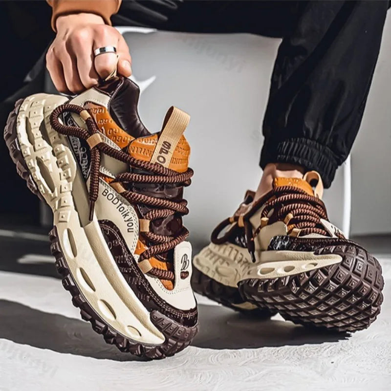 New Thick Soled Height Increasing Men's Casual Shoes 2025 Spring Color Blocked Comfortable Fashion Trend Low Cut Chunky sneakers