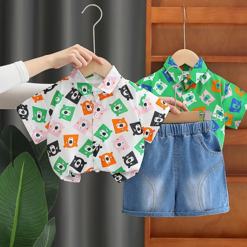 Boys' summer clothing 2025 new style summer new style baby shirt short sleeved two-piece set children's summer clothes