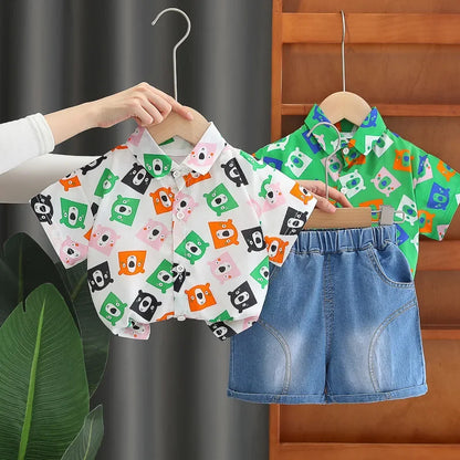 Boys' summer clothing 2025 new style summer new style baby shirt short sleeved two-piece set children's summer clothes