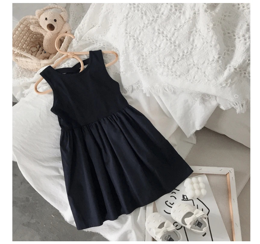 2024 Summer Girls Elegant Goth Dresss Black Sleeveless Tutu Dress Backless Off Shoulder Party Kid Dresses 2 4 5 6 7 8 Years Old