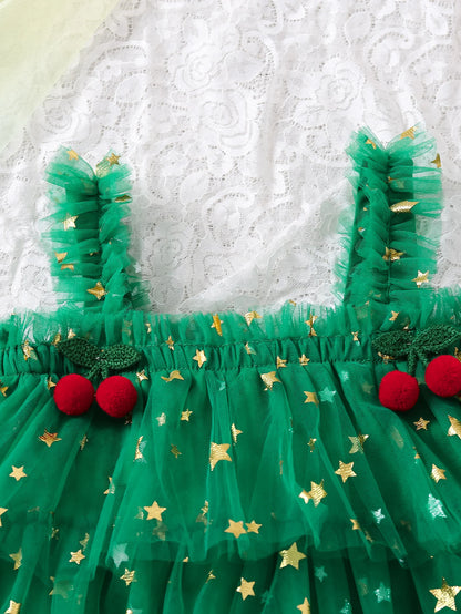 Girls' summer fashion and simplicity: five-pointed star printed cake dress, princess mesh puffy dress, cute halter dress