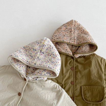 Kids Winter Jacket for Boy 1-6Y Girls Children's Coats Reversible Hooded Jacket Thickened Fleece Lined 2 Way Wear Warm Outerwear