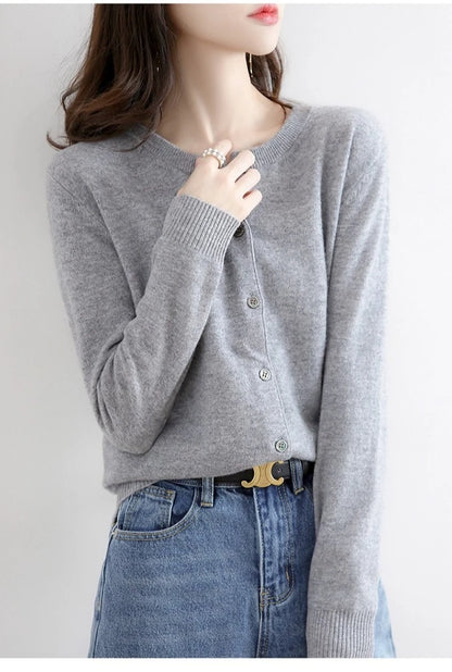 Women Autumn Winter Single-Breasted O-Collar Cardigan Vintage Long Sleeve Knitting Sweaters Casual Loose Versatile Streetwear