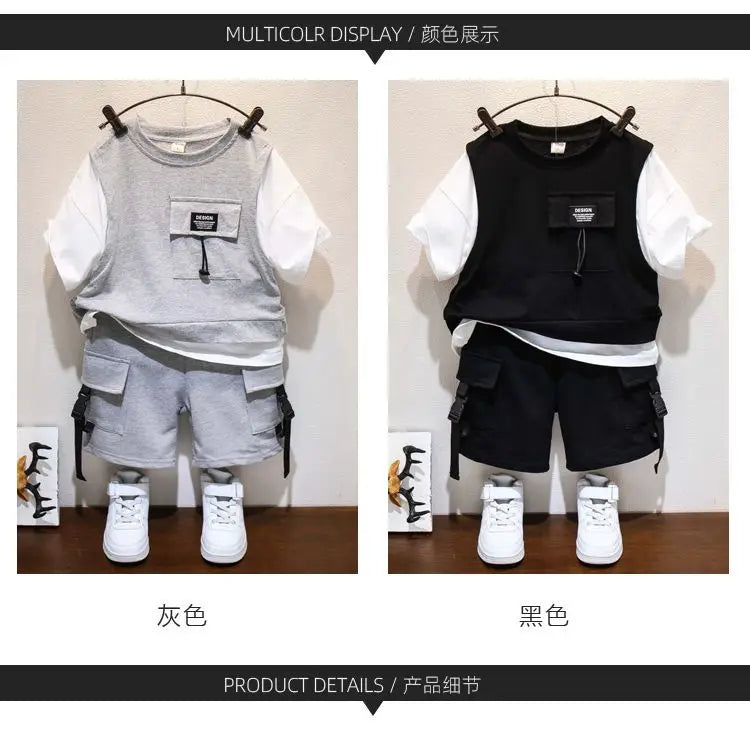 Kids Boys Summer Suit New Fashion Children's Baby Handsome Short Sleeve Top Shorts 2-Piece Boys' Casual Clothing Set