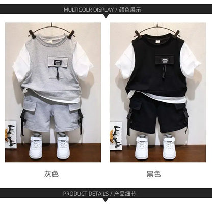 Kids Boys Summer Suit New Fashion Children's Baby Handsome Short Sleeve Top Shorts 2-Piece Boys' Casual Clothing Set
