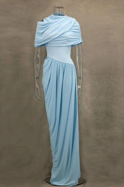 Elegant Long Summer Dress For Women Fashion Off-shoulder Slim Evening Party Dresses Luxury High Waist Pleated Maxi Dress 2025