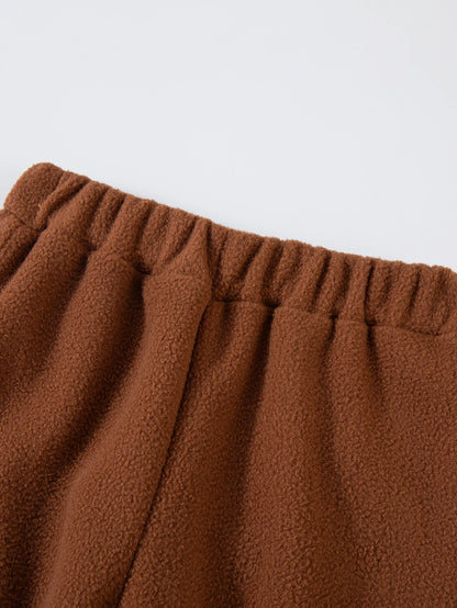 Girls Winter Casual Outfit Solid Color Fleece Thickened Hoodie Pants Clothes Set Half-Zip Children Sweater Sets