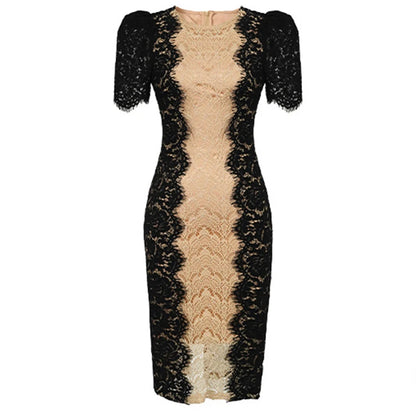 Fashion Summer Elegant Evening Dress For Women Lace Chic Short Sleeve Slim Midi Party Gown Mujer Stretchy Vestido Street Clothes