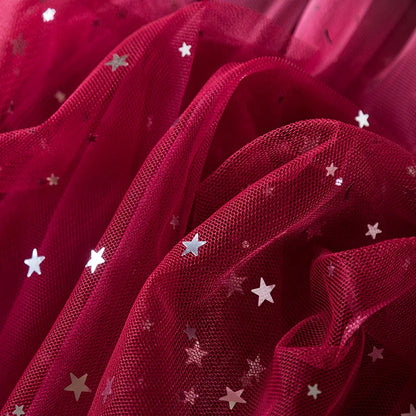 Girl Party Princess Dress Autumn Winter 3-8Y Children Christmas New Year Velvet Top Gradient Stars Mesh Bow Dres