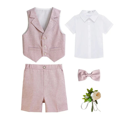 Boys Dressy Shorts Set Summer Elegant Vest Outfits for Kids School Performance Formal Wear Flower Boy Wedding Blazers Tuxedo
