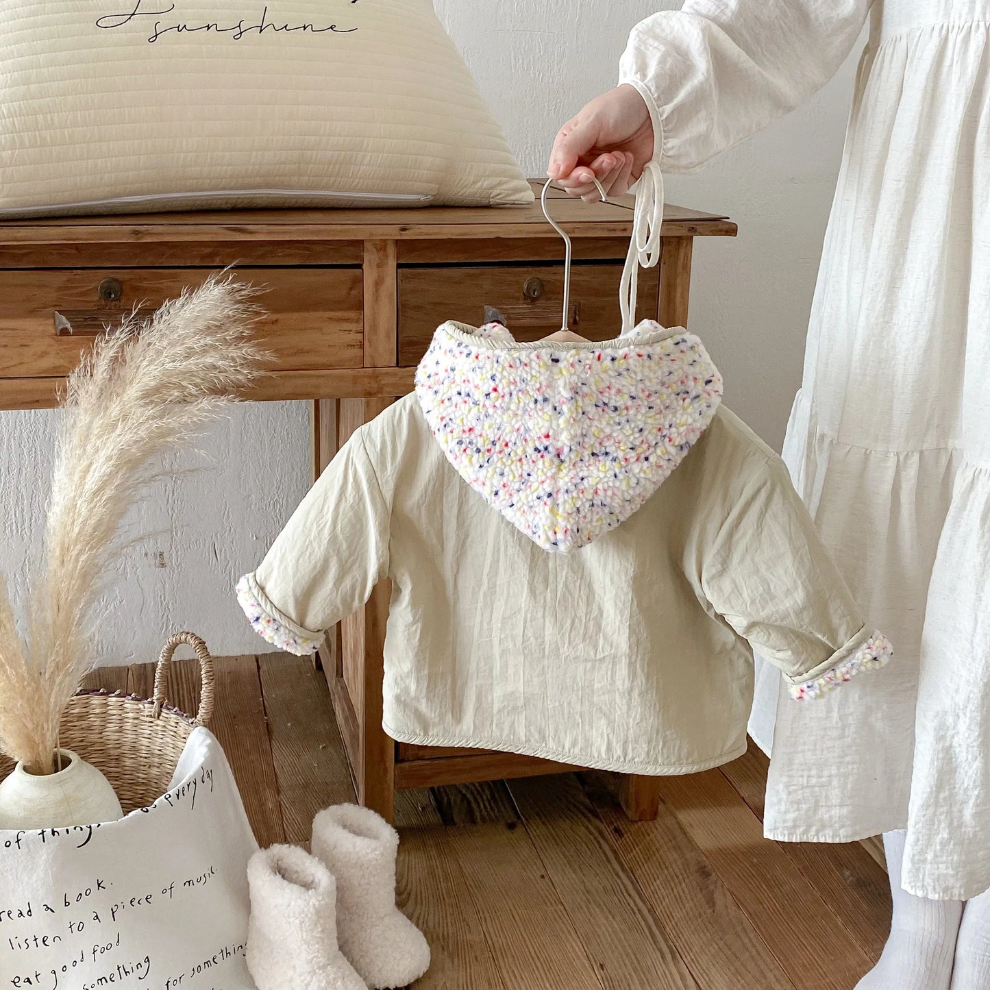 Kids Winter Jacket for Boy 1-6Y Girls Children's Coats Reversible Hooded Jacket Thickened Fleece Lined 2 Way Wear Warm Outerwear