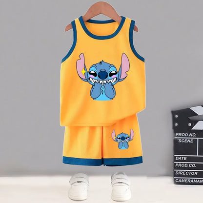 Summer Boys Basketball Clothes Sets Breathable Mesh Children's Casual Outfits Stitch Printed Kids Vest and Shorts 2pcs Suit New