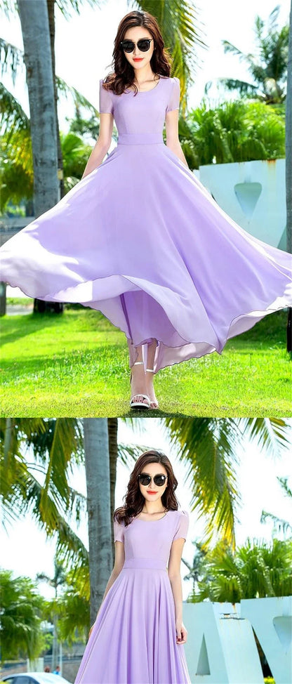 Summer Dress Women 2025 New Bohemian Beach Long Chiffon Dress Elegant Ladies Short Sleeve 5XL Sundress Women's Clothing Vestidos