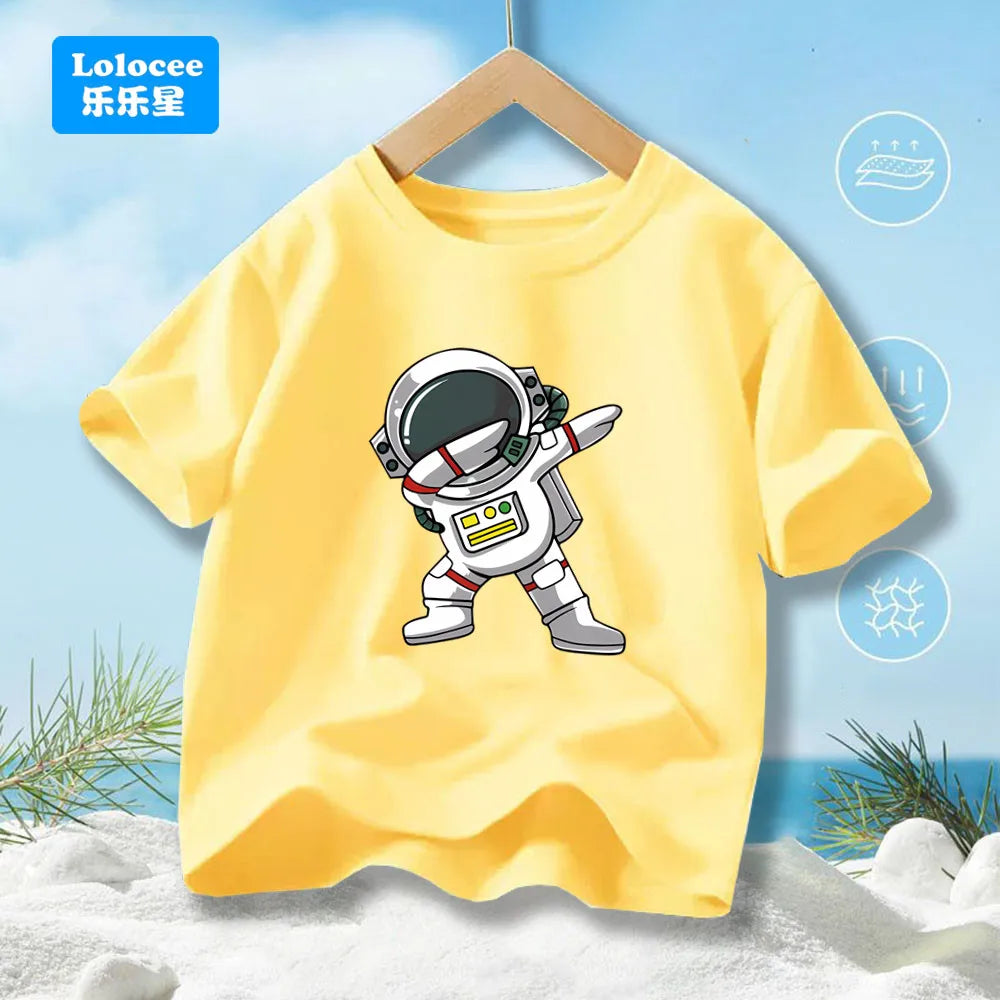 Boys' Summer T-Shirt Funny dabbing astronaut Print T Shirts For Teens Boy Casual Streetwear Tops Kids Summer Cotton Clothes YHY1