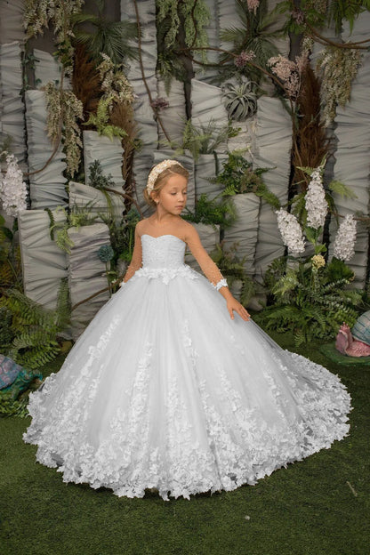 Flower Girl Dress Floral Lace Applique Children Wedding Party Gowns New Kids Clothes Princess First Communion Dress