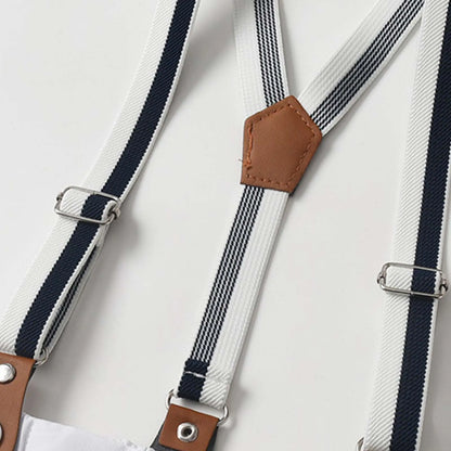 Baby Boys Summer Short Sleeve Lapel Bow Tie Romper with Suspender Shorts Beret Christening Birthday Wedding Party Gentlemen Suit