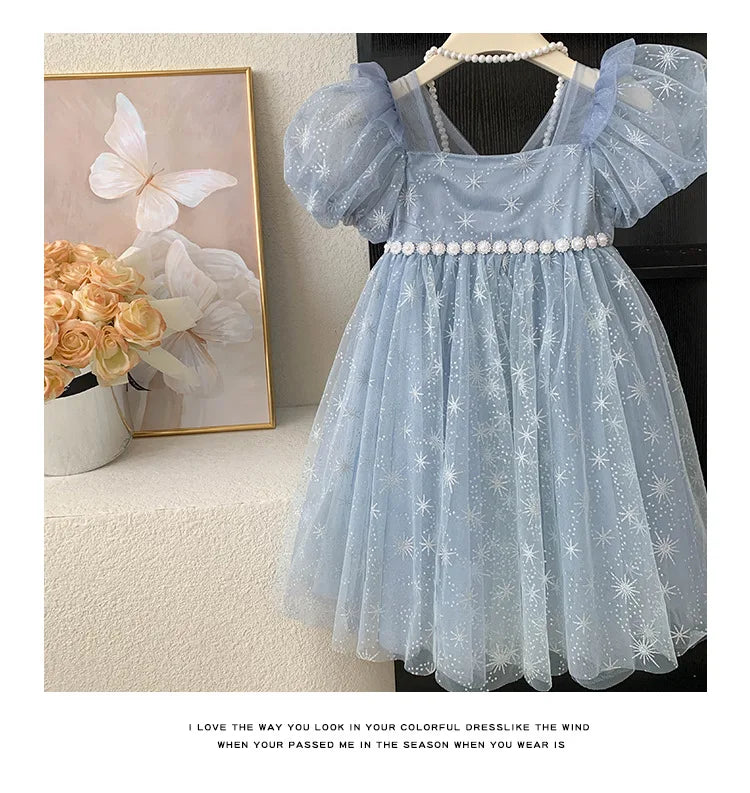 2024 New Girls Summer Dress Childrens Fashionable Sweet and Elegant Princess Dress Kids Designable Clothes