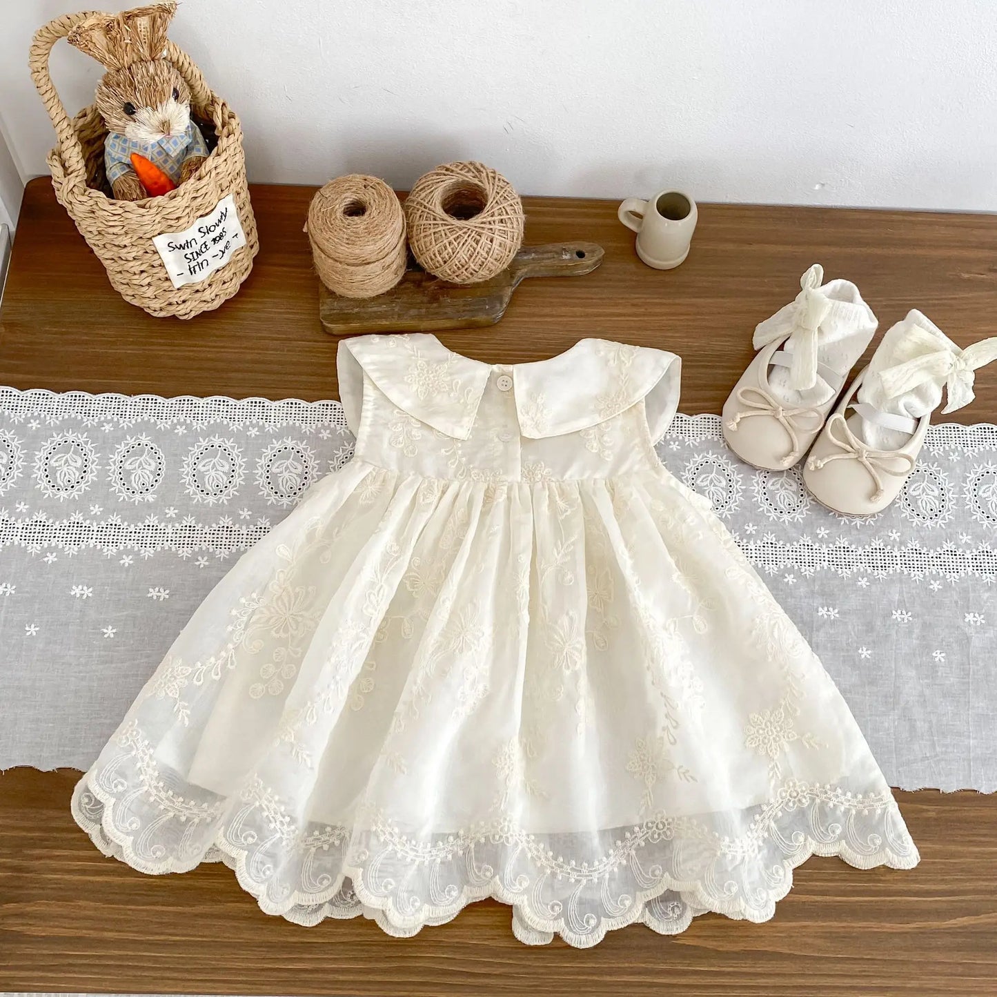 New Summer Dress for Girls, Sweet Flower Embroidered Princess Skirt, Lotus Leaf Edge Sleeveless Tank Top Skirt for Baby Girls