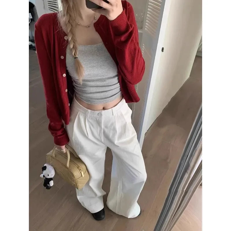 Autumn Long Sleeve Women Elegant Cardigan Sweater Slim Fit Solid Color O-neck Knitted Top Fashion Short Coat