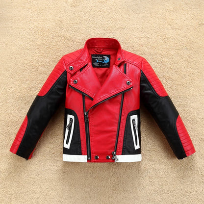 Handsome Cool Design Boys Leather Motor Jacket For Autumn Spring Kids Warm Coat Bomber  Baby Toddler Winter Clothes 2-12 years