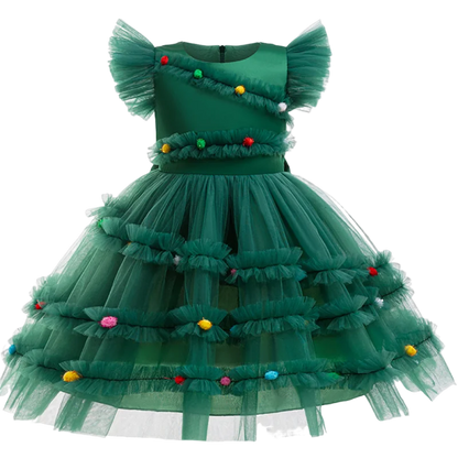Girl Party Dress Wedding Prom  Children Christmas Princess Dress Green Ball Gown Children Birthday Party Dress 1 2 3 4 5 6 years