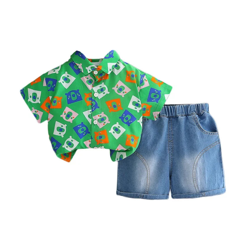 Boys' summer clothing 2025 new style summer new style baby shirt short sleeved two-piece set children's summer clothes