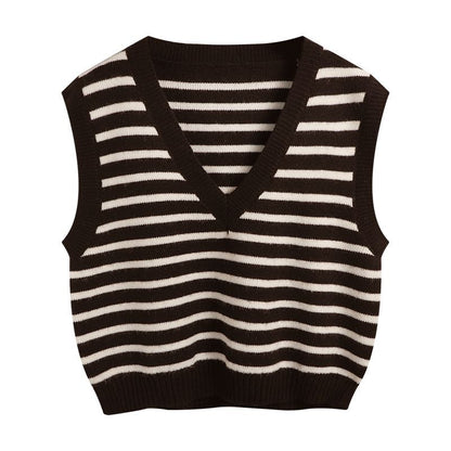 Women Autumn Winter Preppy Style Sweater Vest New Fashion Pullover Elastic Knit Ladies Jumper Casual Stripped Female Basic Tops