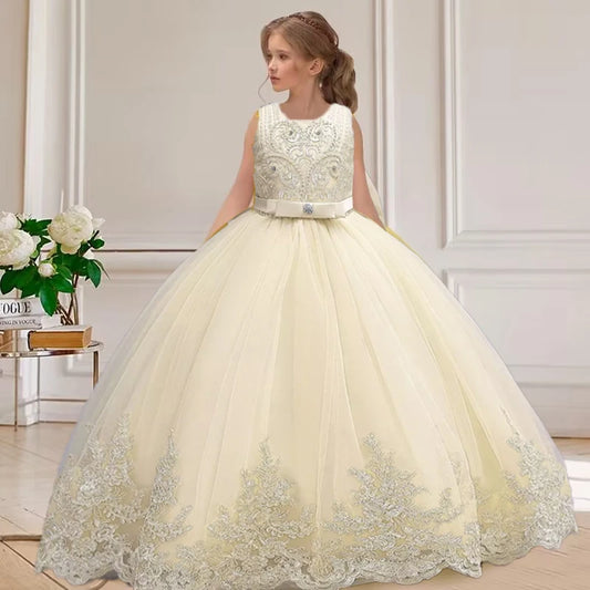 2025 New Hot Selling Girl Party Dress Gorgeous Big Bow Graduation Ball Dress 4 6.8 10 12 Elegant Birthday Dress Girl dresses