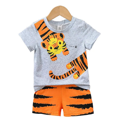 Summer Children Clothes Set Suits Boys Short Sleeve Cartoon T-shirt+Shorts 2 Pieces Set Kids Fashion Tracksuits