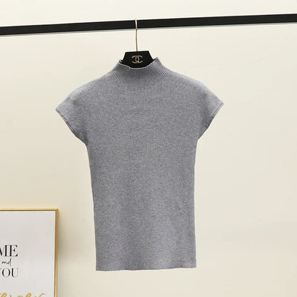 Sleeveless Mock Neck Knit Top for Women Stretchy Rib-knit Pullovers Sweater Layered Tops Female Spring Summer Basic Outfit