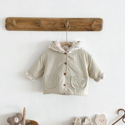 Kids Winter Jacket for Boy 1-6Y Girls Children's Coats Reversible Hooded Jacket Thickened Fleece Lined 2 Way Wear Warm Outerwear