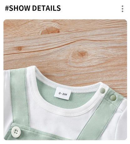 Newborn boys, girls and babies summer vacation 2 pieces braces, Dad, Mom and I, short-sleeved round-neck jumpsuit