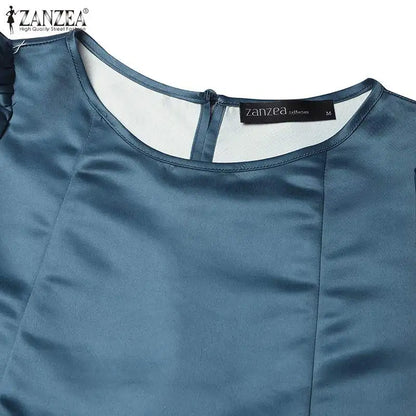 Women Elegant Party Dress Summer Casual Floral Work Vestidos Robe Sarafan 2024 ZANZEA Fashion Short Sleeve Embroidery Dresses