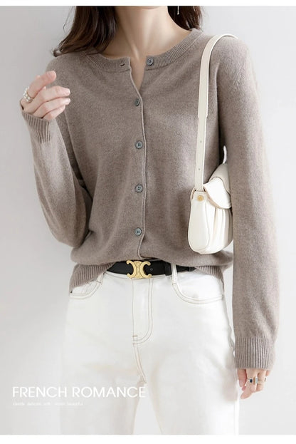 Women Autumn Winter Single-Breasted O-Collar Cardigan Vintage Long Sleeve Knitting Sweaters Casual Loose Versatile Streetwear