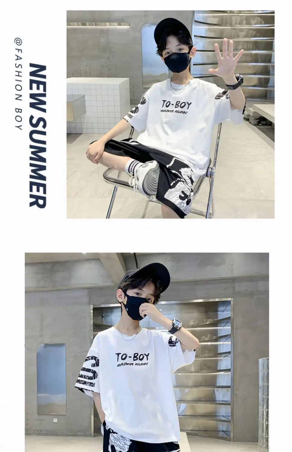 Boys Summer Trendy Casual Sports 2pcs T-shirts+Pants Suits 3-14 Years Teenage Boys Hip Hop Style Fashion Outfits Clothes Sets